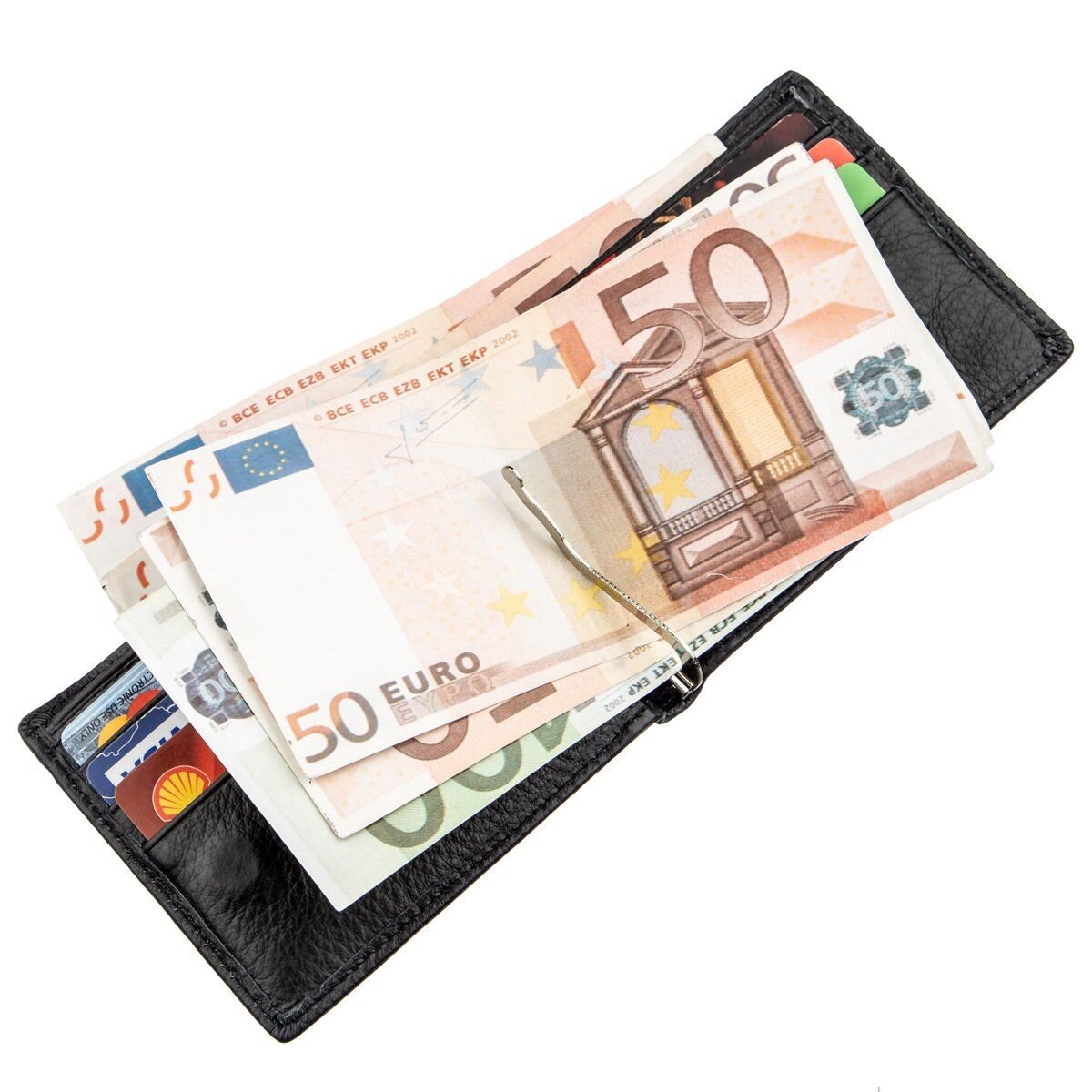 Компактный мужской кошелек с зажимом ST Leather Черный