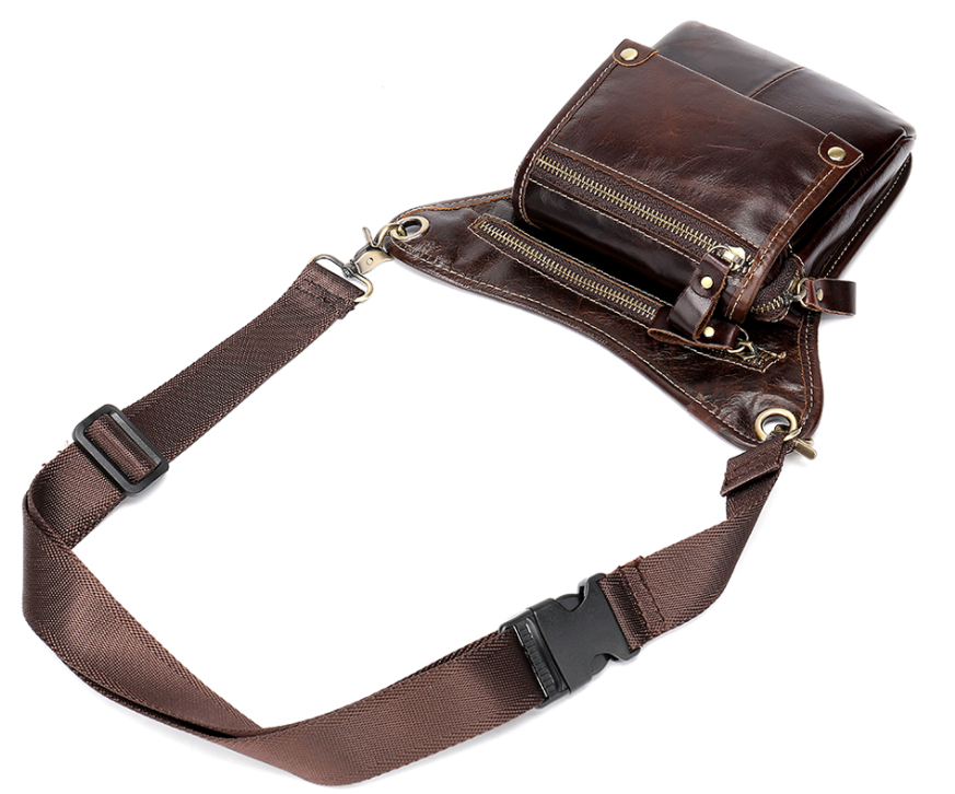 Сумка-барсетка на пояс мужская кожаная Vintage Коричневая