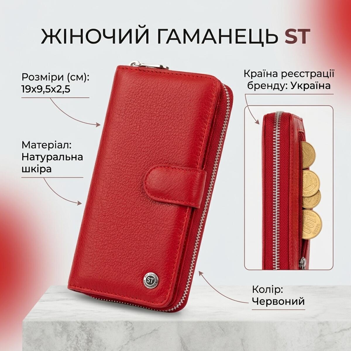 Жіночий шкіряний гаманець для карток та купюр ST Leather Червоний