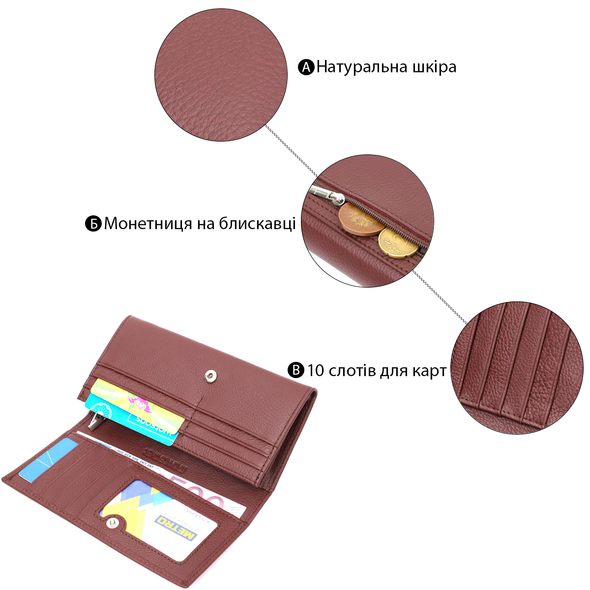 Практичний та жіночний гаманець із натуральної шкіри ST Leather Бордовий