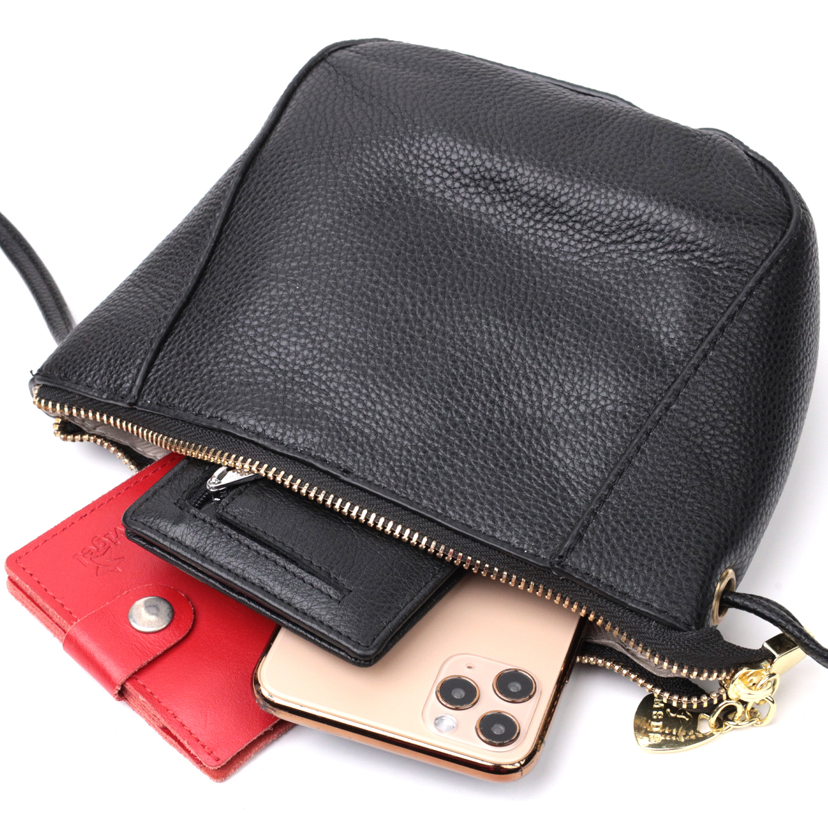 Маленькая сумка через плечо из натуральной кожи Vintage Черный