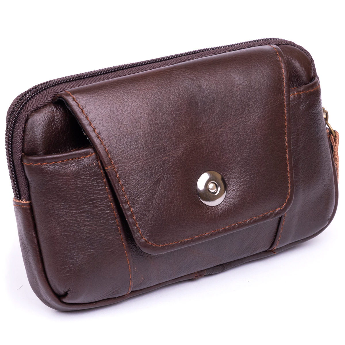 Горизонтальная барсетка на ремень брюк кожаная Vintage Коричневая