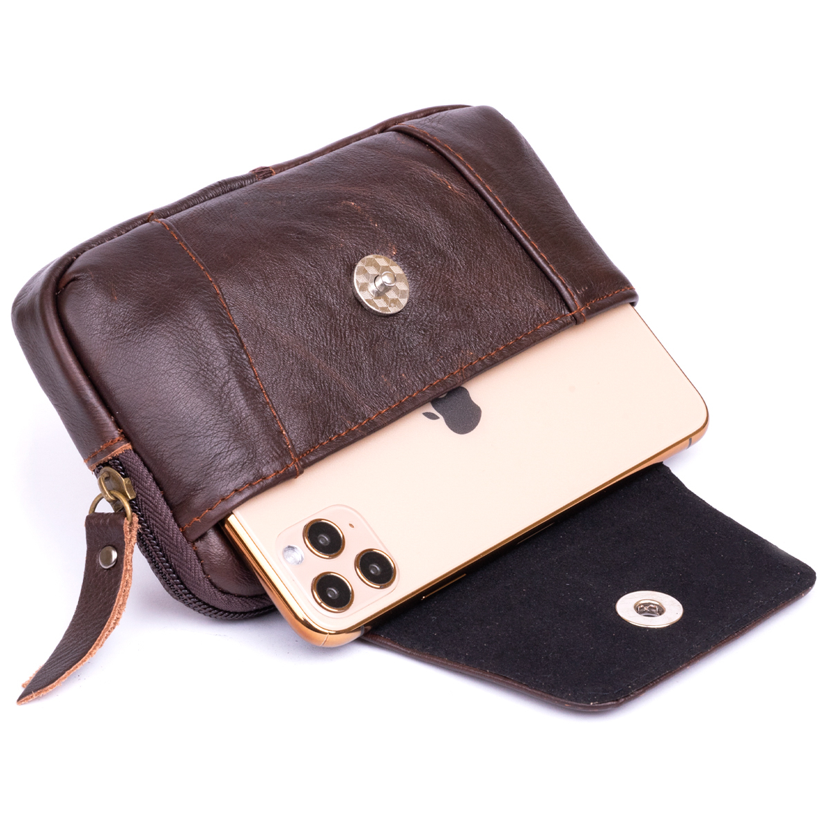 Горизонтальная барсетка на ремень брюк кожаная Vintage Коричневая