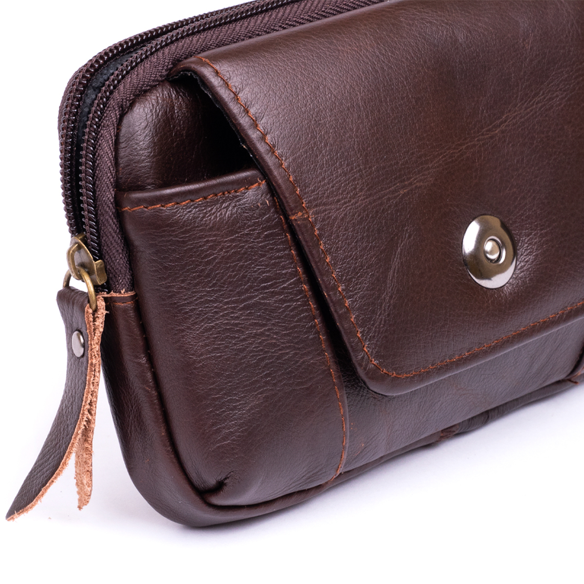 Горизонтальная барсетка на ремень брюк кожаная Vintage Коричневая