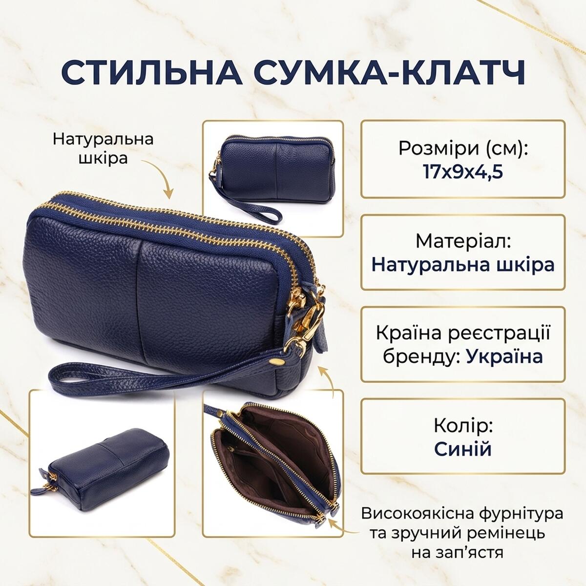 Компактний жіночий клатч на два відділення з натуральної шкіри Vintage Синій