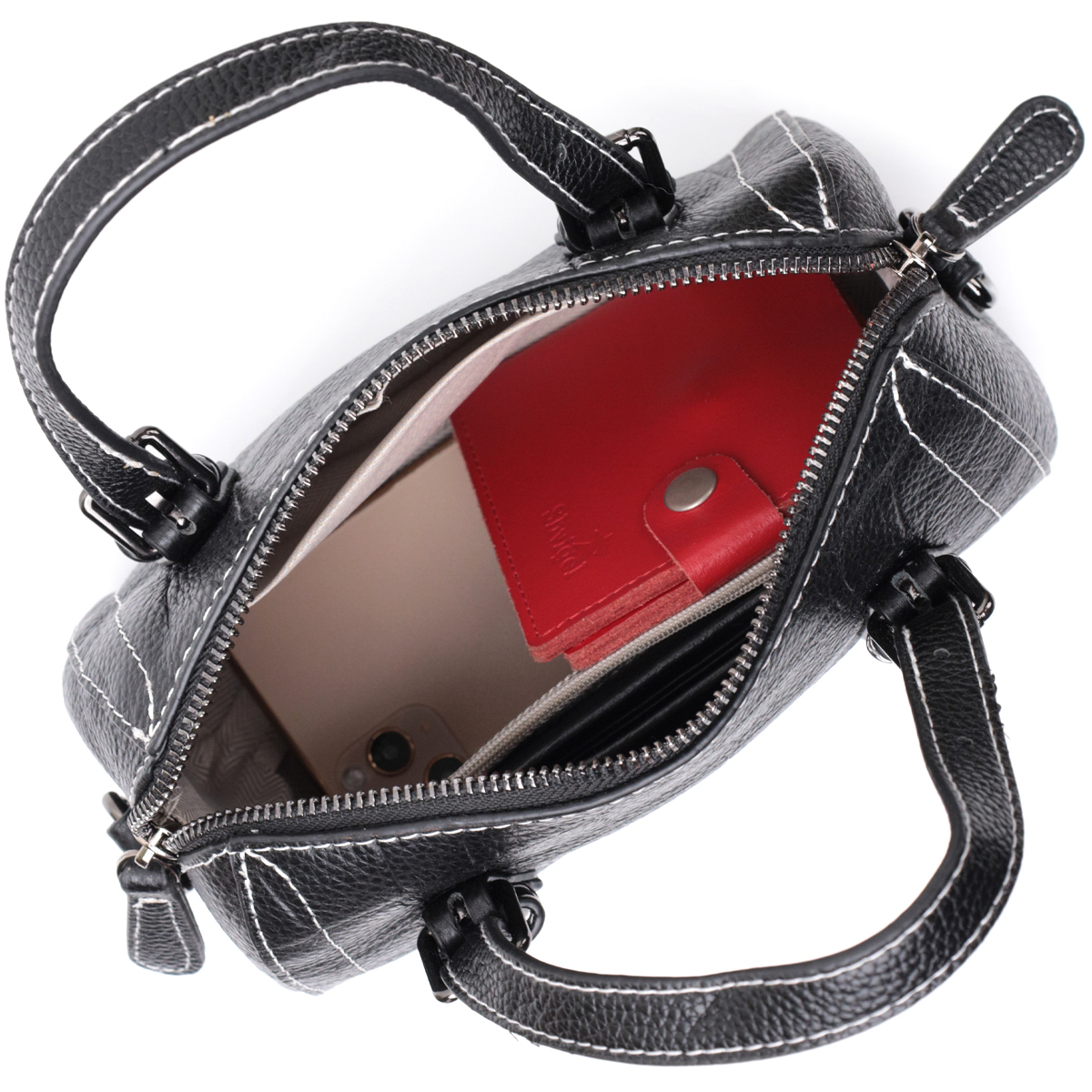 Миниатюрная женская сумка с двумя ручками из натуральной кожи Vintage Черная