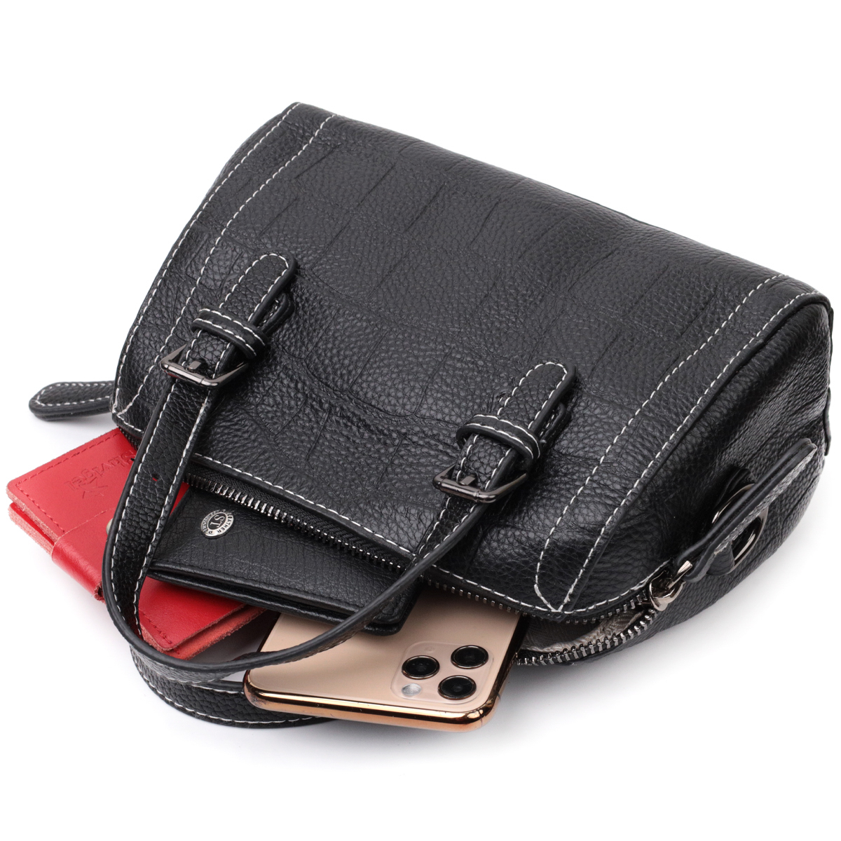 Миниатюрная женская сумка с двумя ручками из натуральной кожи Vintage Черная