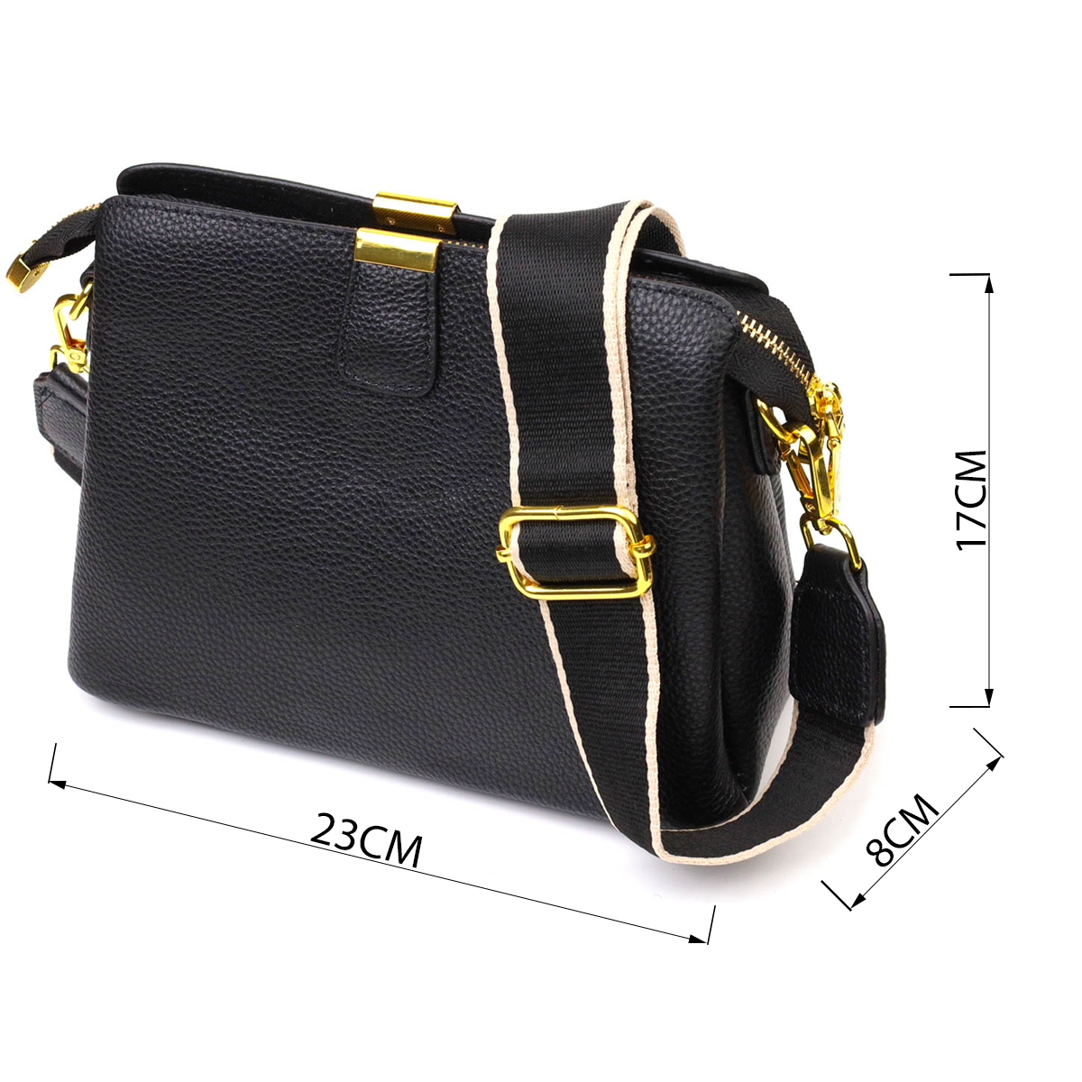 Жіноча красива сумка на три відділення з натуральної шкіри Vintage Чорна