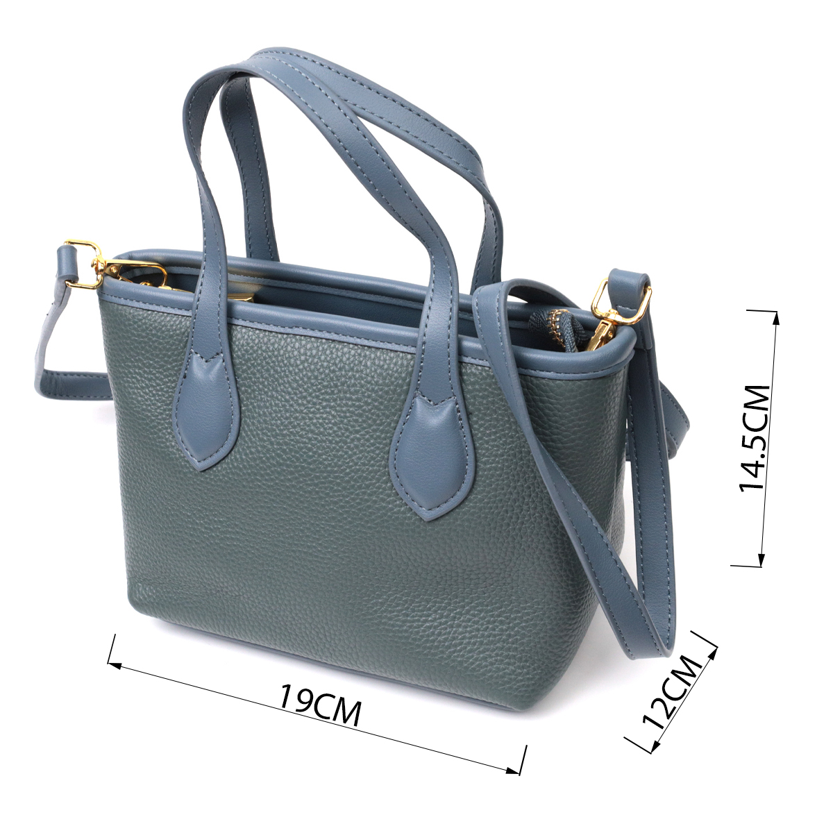 Елегантна сумка з двома ручками з натуральної шкіри Vintage Блакитна