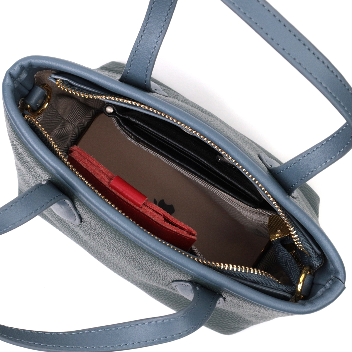 Елегантна сумка з двома ручками з натуральної шкіри Vintage Блакитна