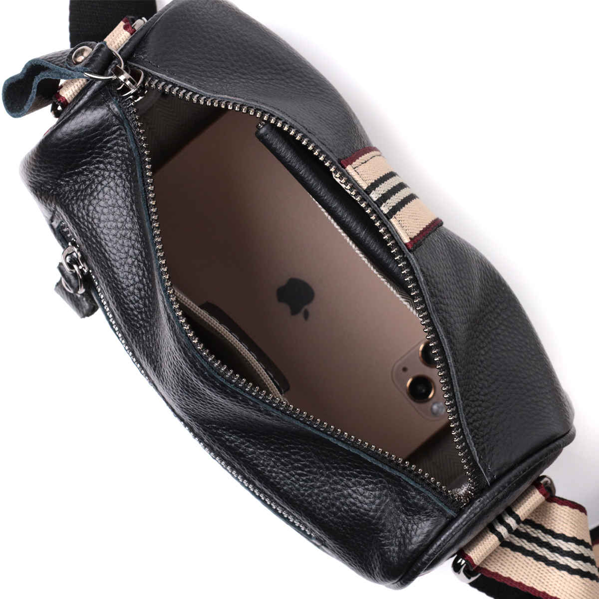 Оригінальна сумка для жінок з акцентом посередині з натуральної шкіри Vintage Чорна