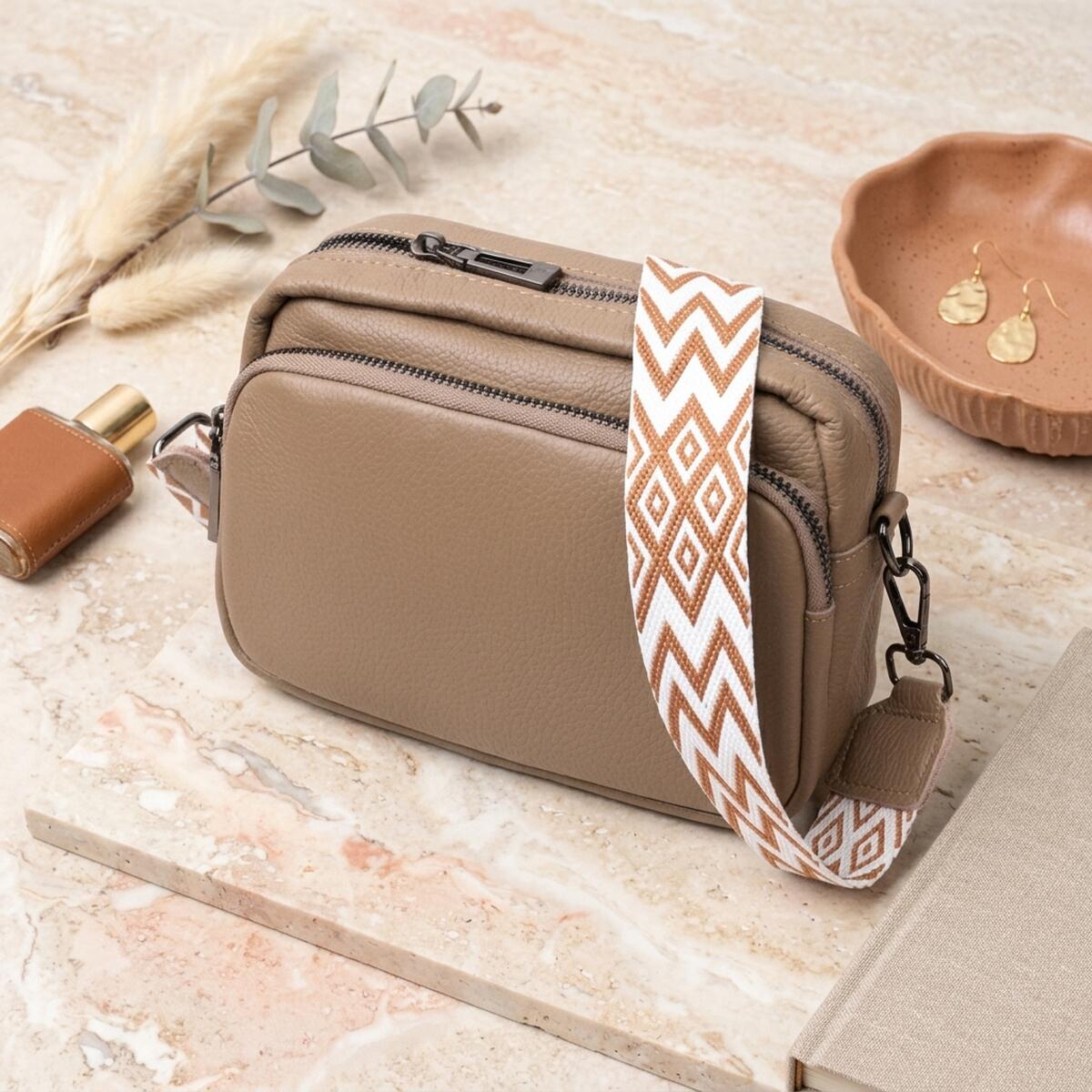 Женская сумка кросс-боди из натуральной кожи Vintage Бежевая