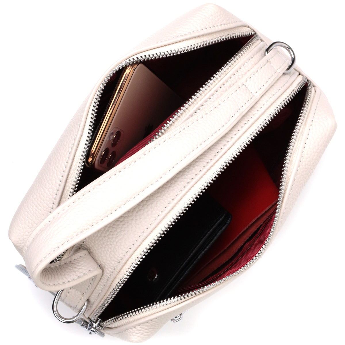 Жіноча прямокутна сумка на два відділення з натуральної шкіри Vintage Біла