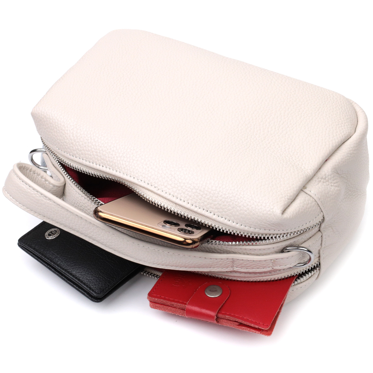 Жіноча прямокутна сумка на два відділення з натуральної шкіри Vintage Біла