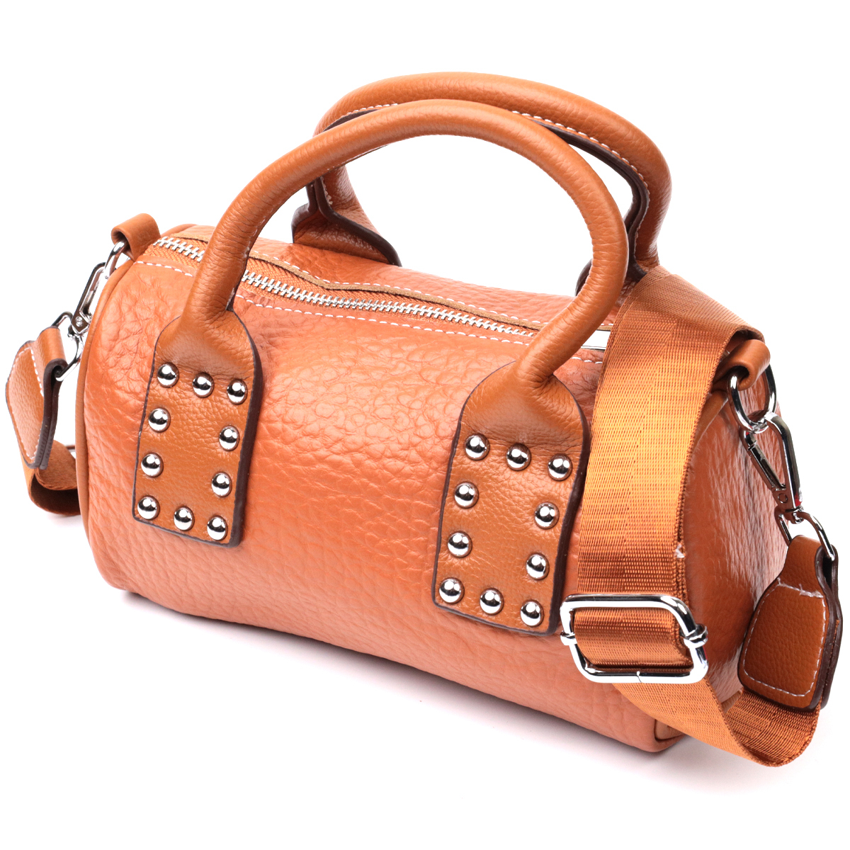 Жіноча сумка з металевими акцентами на ручках з натуральної шкіри Vintage Коричнева