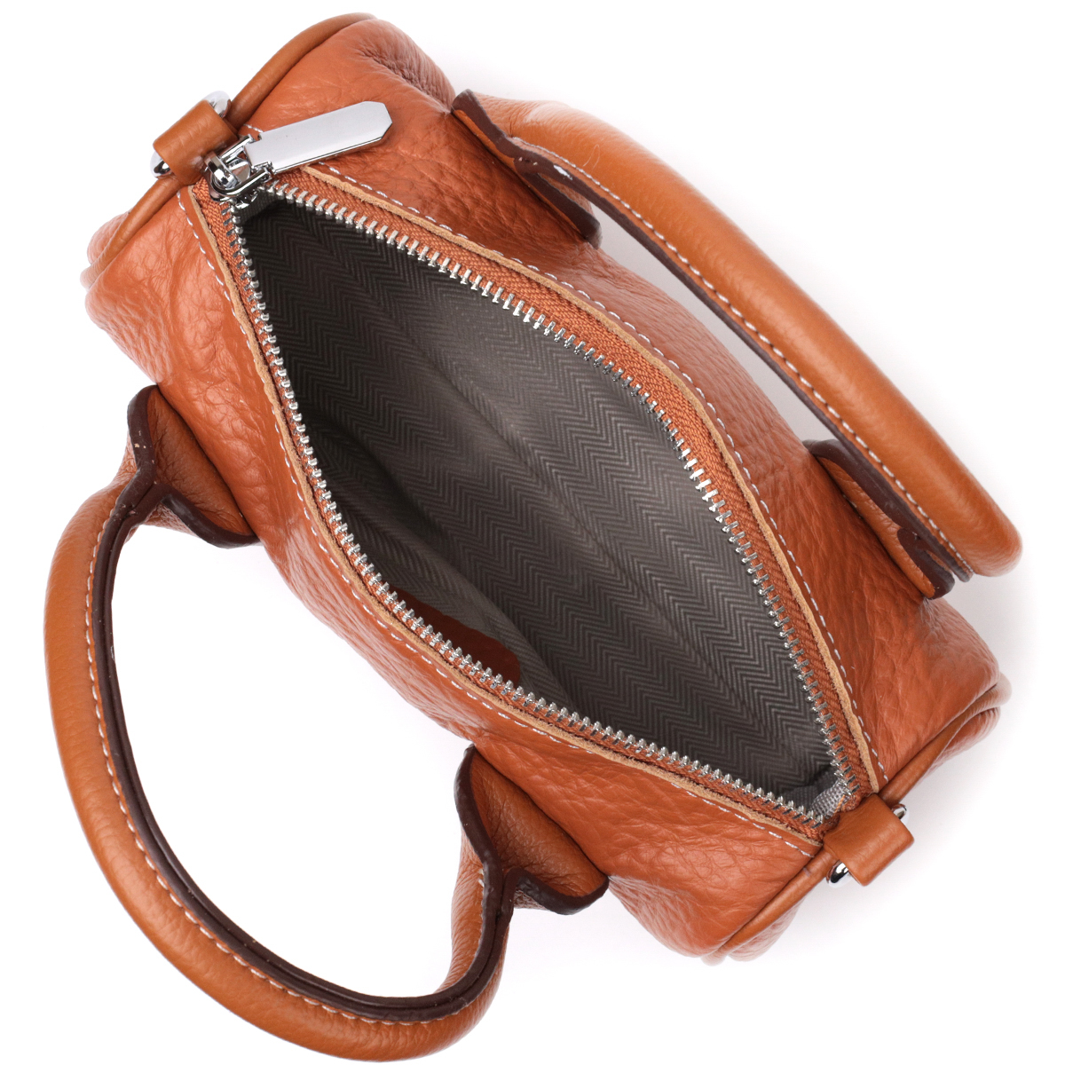 Жіноча сумка з металевими акцентами на ручках з натуральної шкіри Vintage Коричнева