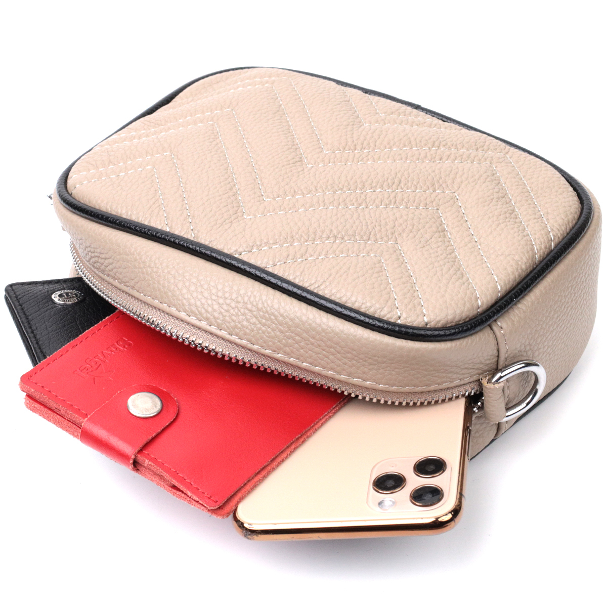 Жіноча вечірня сумка на ланцюжці з натуральної шкіри Vintage Бежева