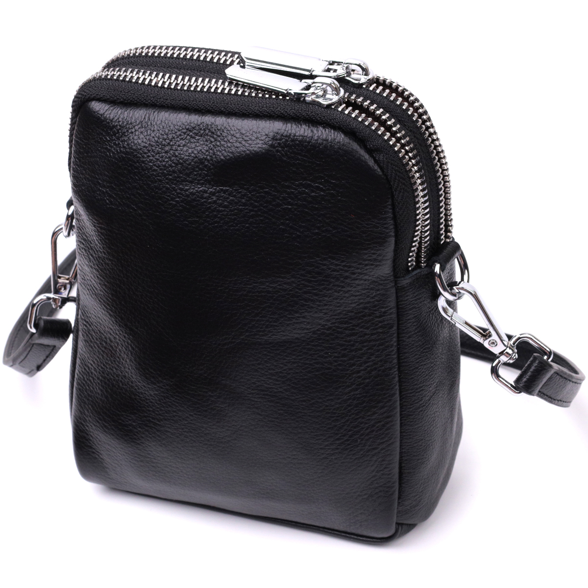 Вертикальна невелика сумка для жінок на два відділення з натуральної шкіри Vintage Чорна