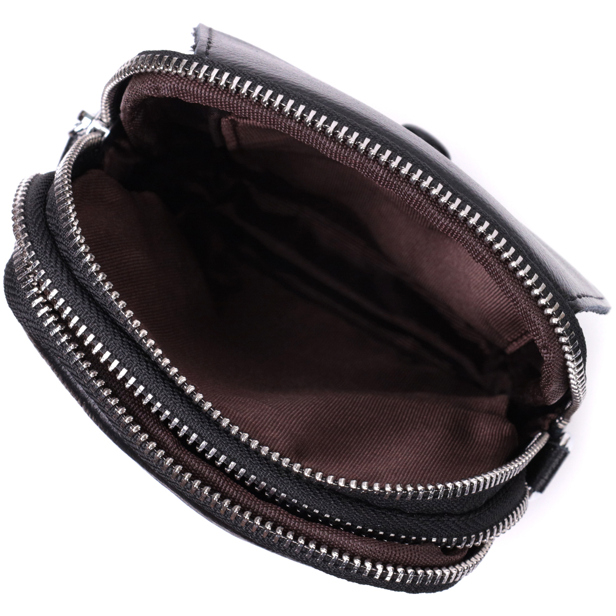 Вертикальна невелика сумка для жінок на два відділення з натуральної шкіри Vintage Чорна