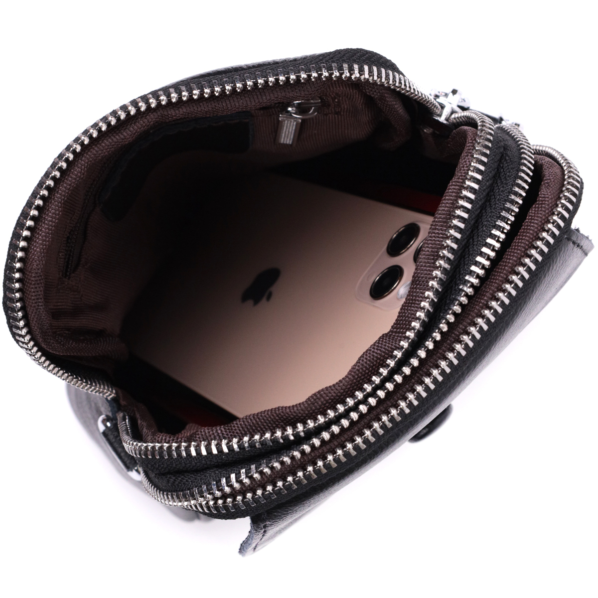 Вертикальна невелика сумка для жінок на два відділення з натуральної шкіри Vintage Чорна