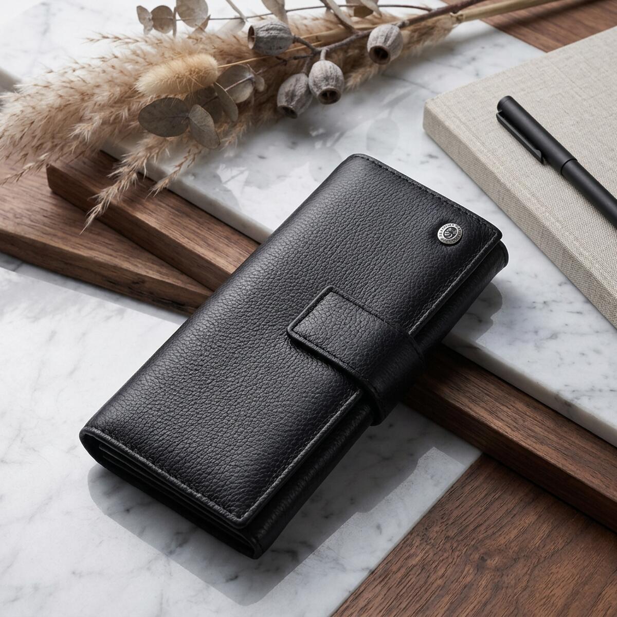 Жіночий шкіряний гаманець для карток купюр та монет ST Leather Чорний