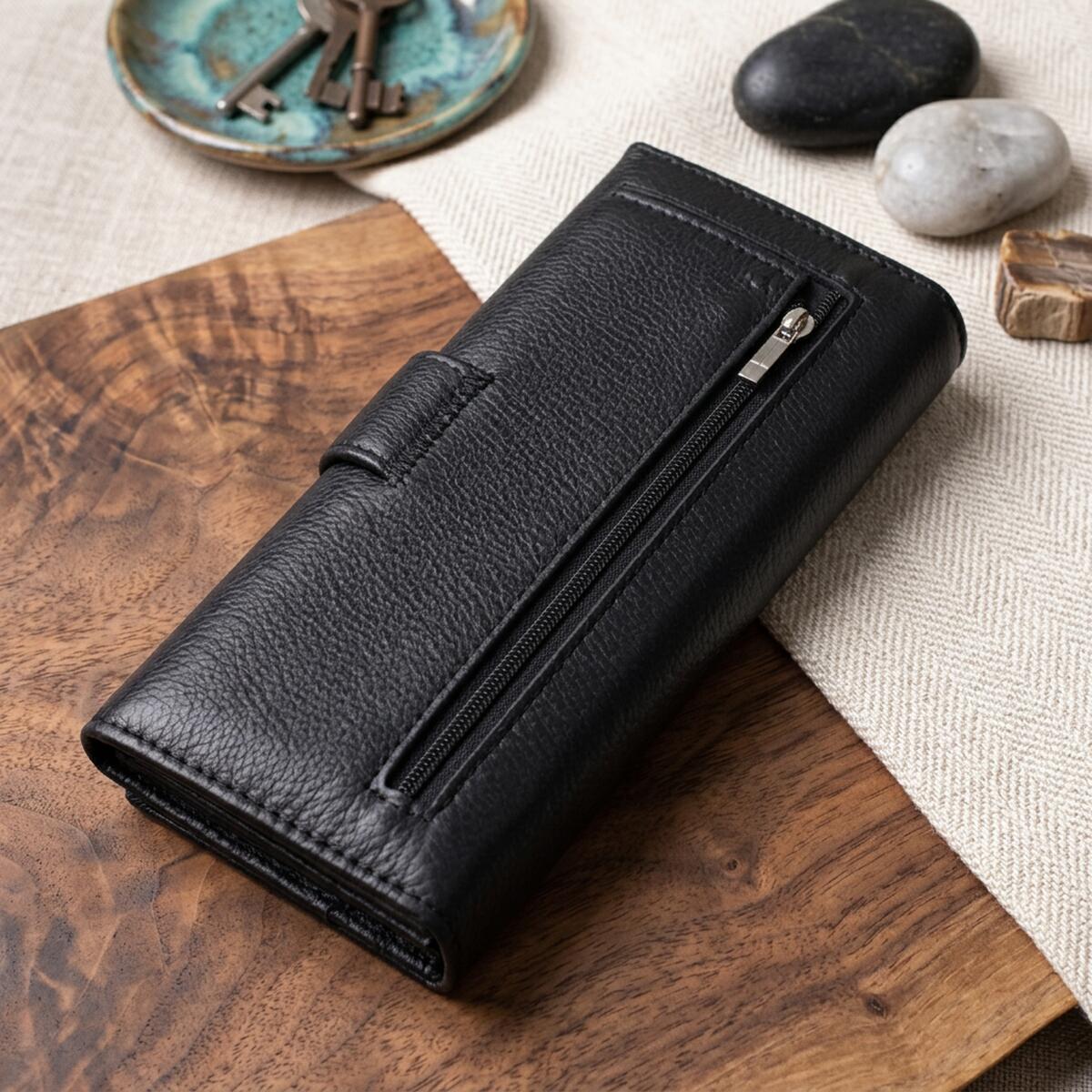 Жіночий шкіряний гаманець для карток купюр та монет ST Leather Чорний