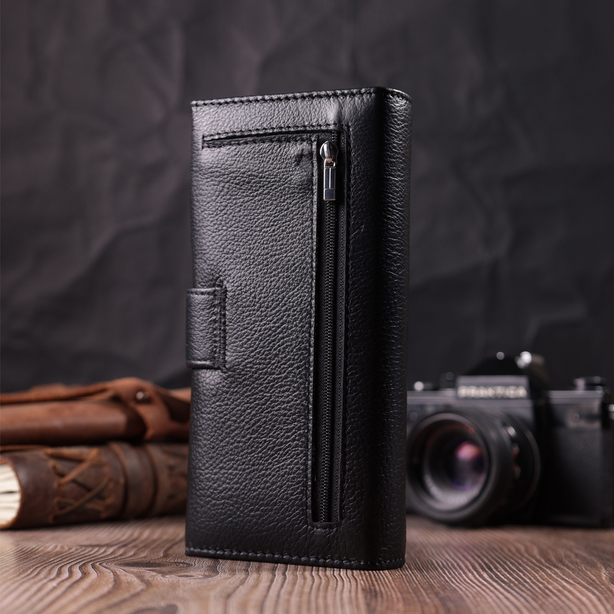 Жіночий шкіряний гаманець для карток купюр та монет ST Leather Чорний
