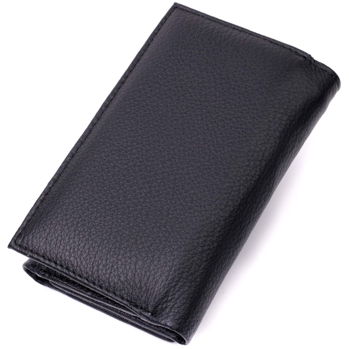 Удобный женский кошелек в три сложения из натуральной кожи ST Leather Черный