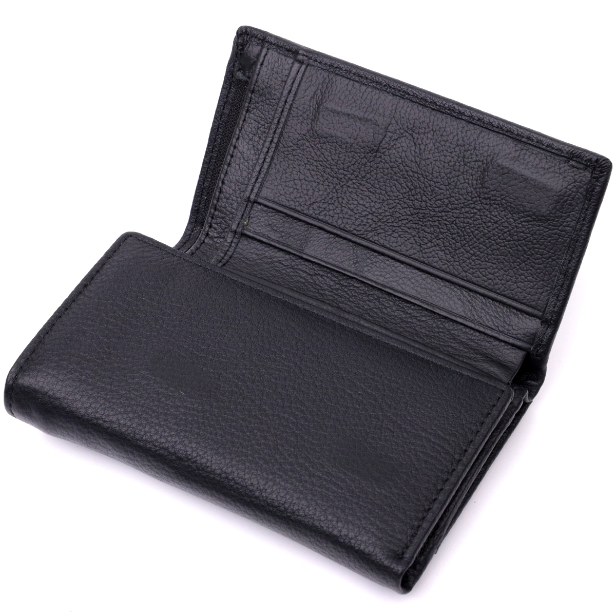 Удобный женский кошелек в три сложения из натуральной кожи ST Leather Черный