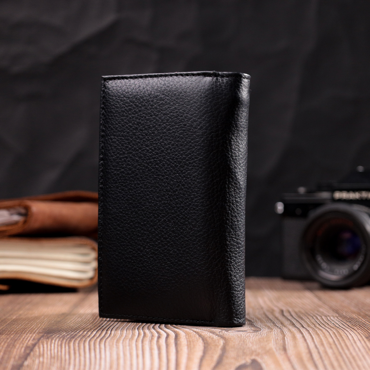 Удобный женский кошелек в три сложения из натуральной кожи ST Leather Черный