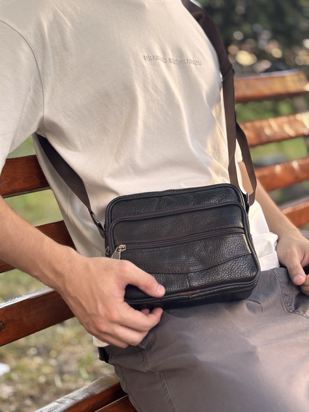 Горизонтальна зручна сумка з ручкою для чоловіків з натуральної шкіри Vintage Коричневий