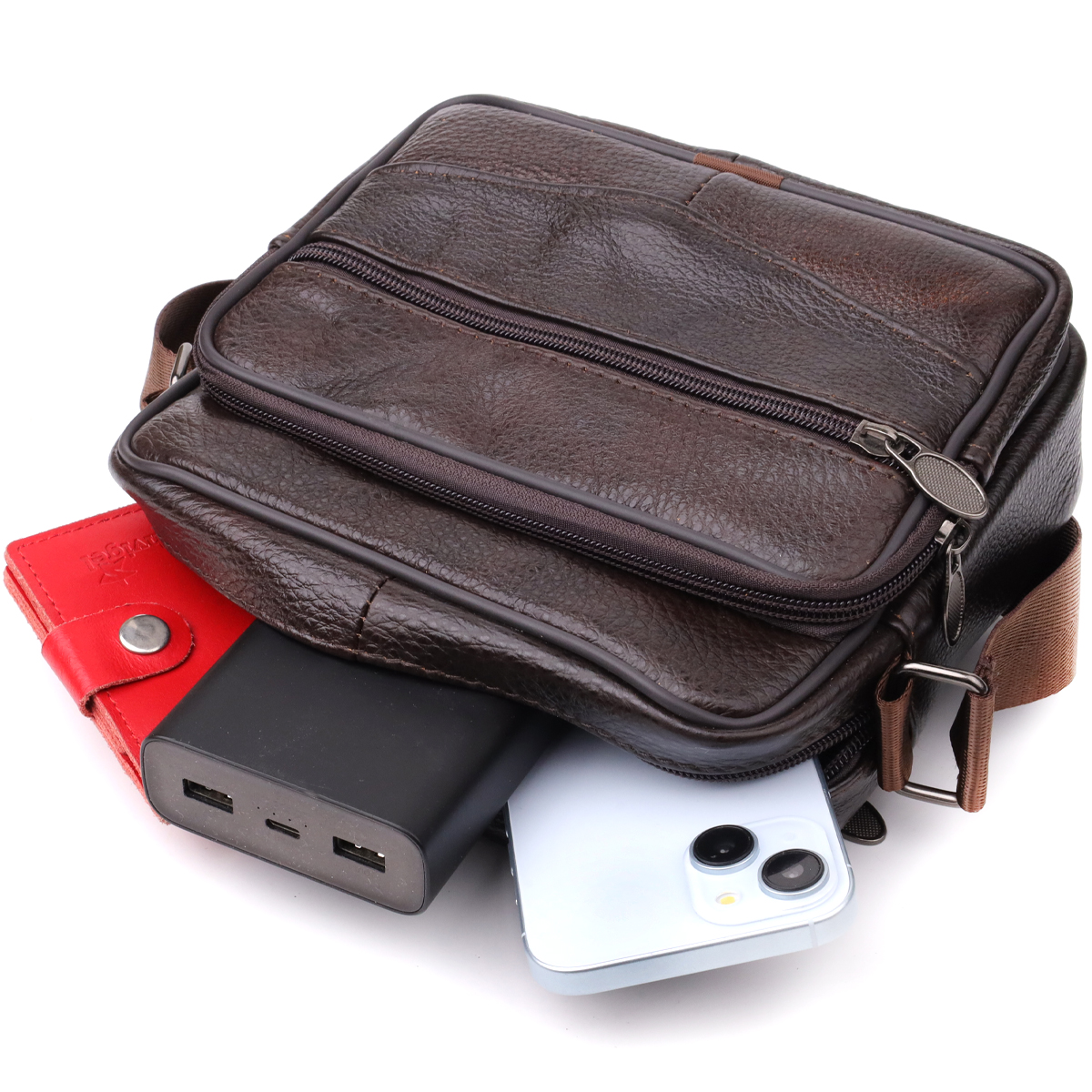 Горизонтальна зручна сумка з ручкою для чоловіків з натуральної шкіри Vintage Коричневий