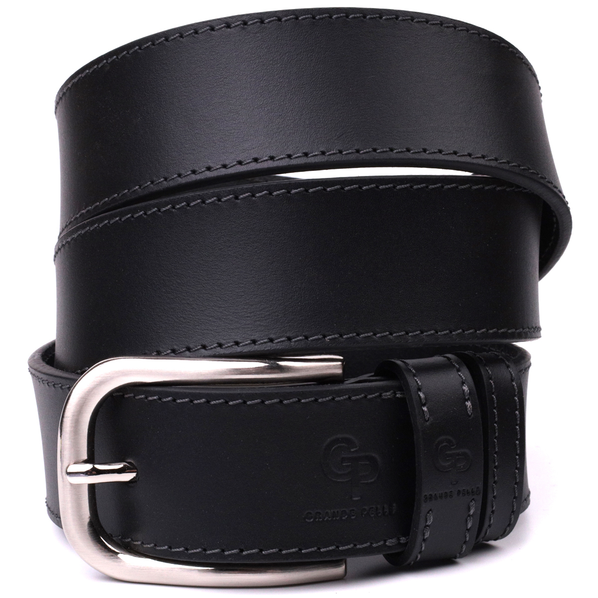 Чоловічий ремінь під джинси з класичною пряжкою з натуральної шкіри GRANDE PELLE Чорний