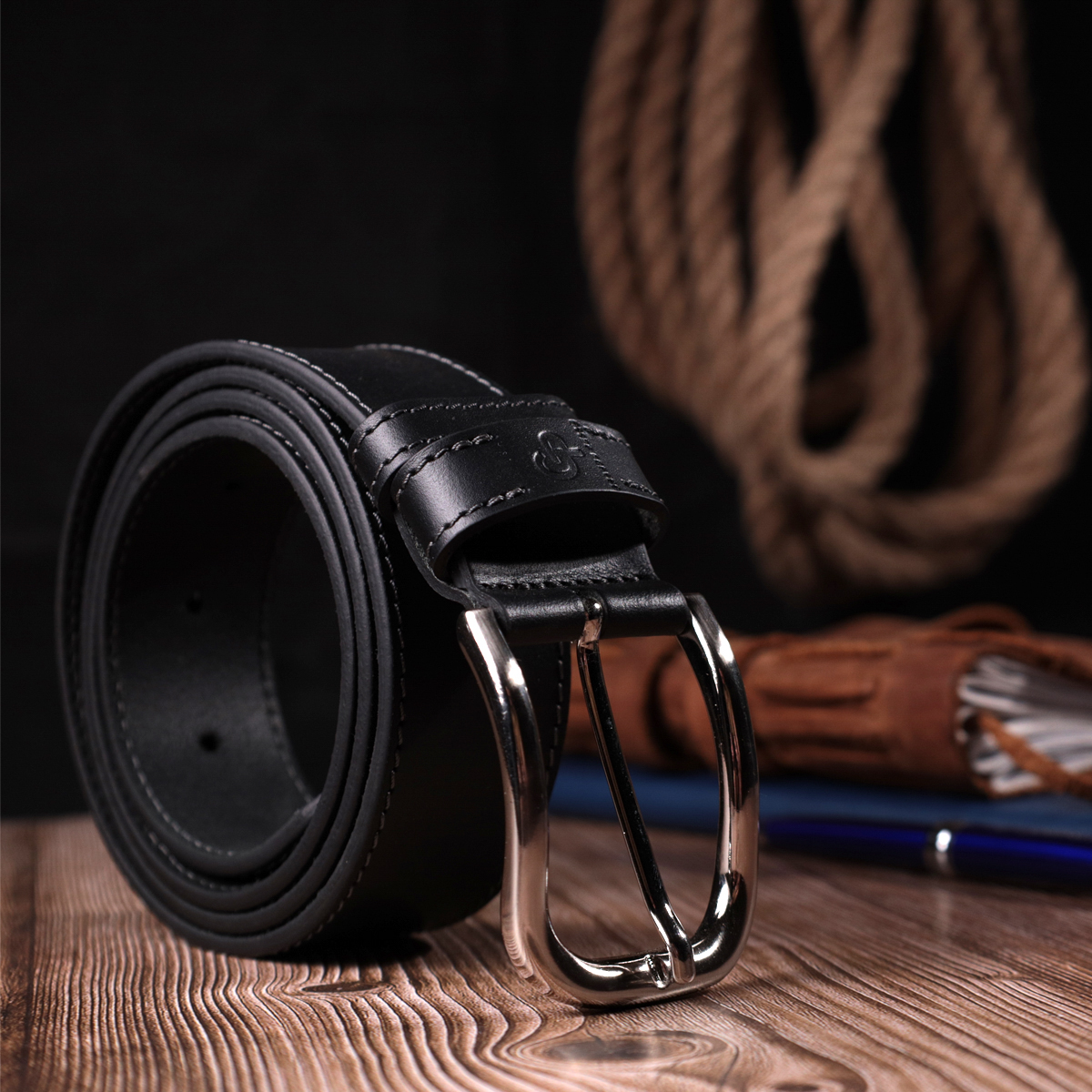 Чоловічий ремінь під джинси з класичною пряжкою з натуральної шкіри GRANDE PELLE Чорний