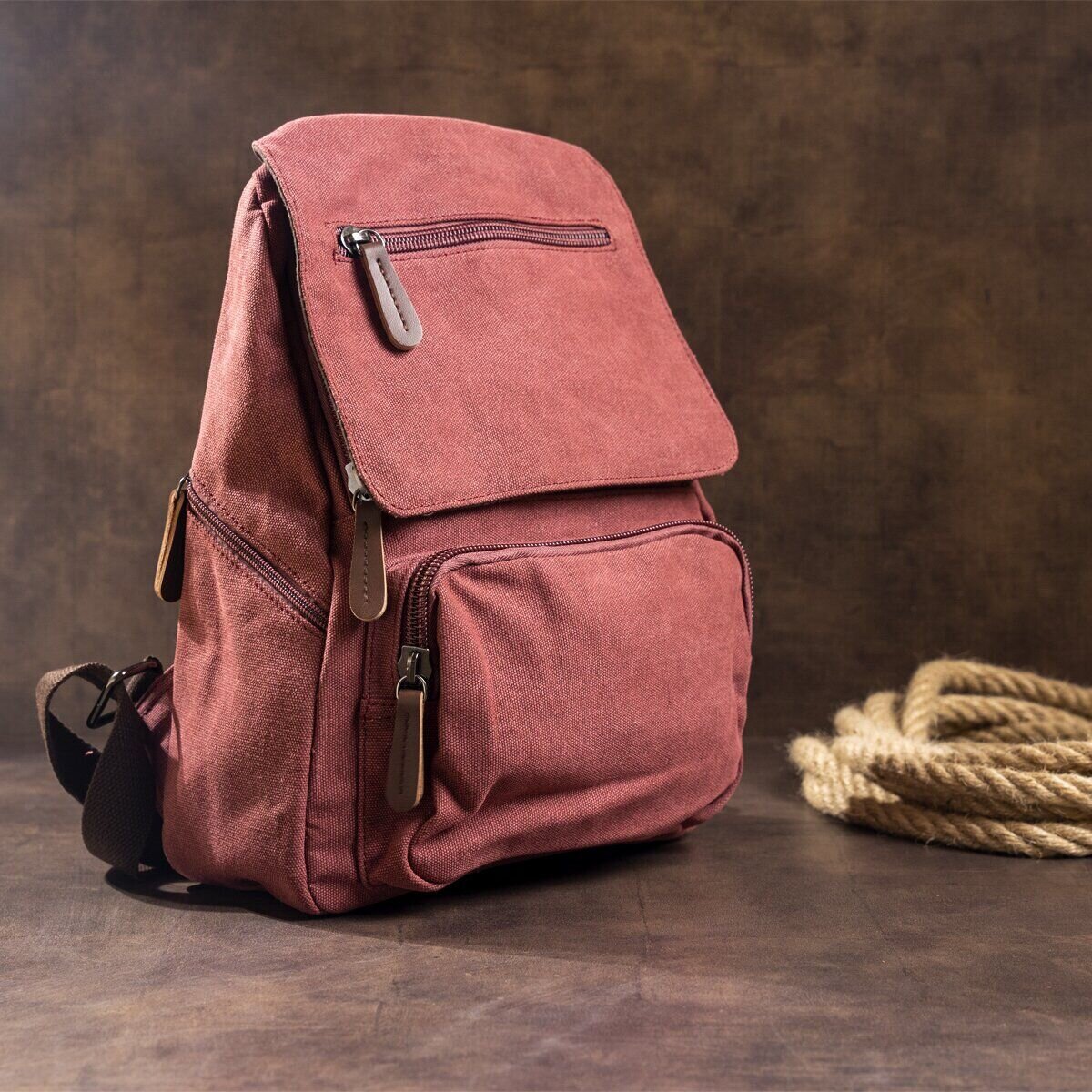 Компактний жіночий текстильний рюкзак Vintage Малиновий