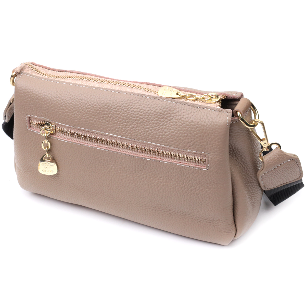 Кожаная женская сумка с металлическим украшением посередине Vintage Бежевая