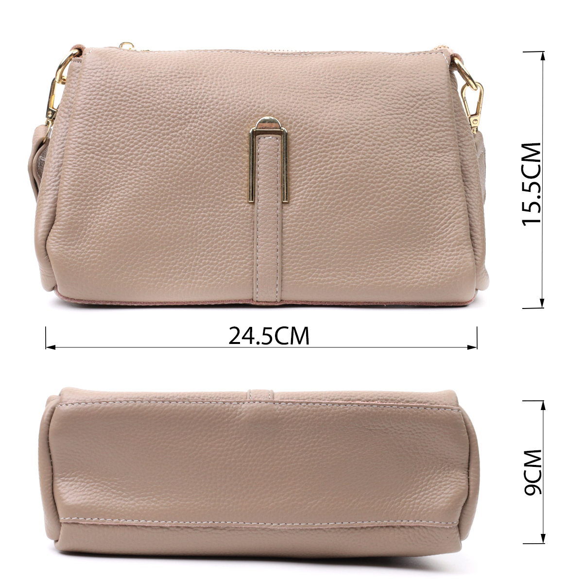 Кожаная женская сумка с металлическим украшением посередине Vintage Бежевая