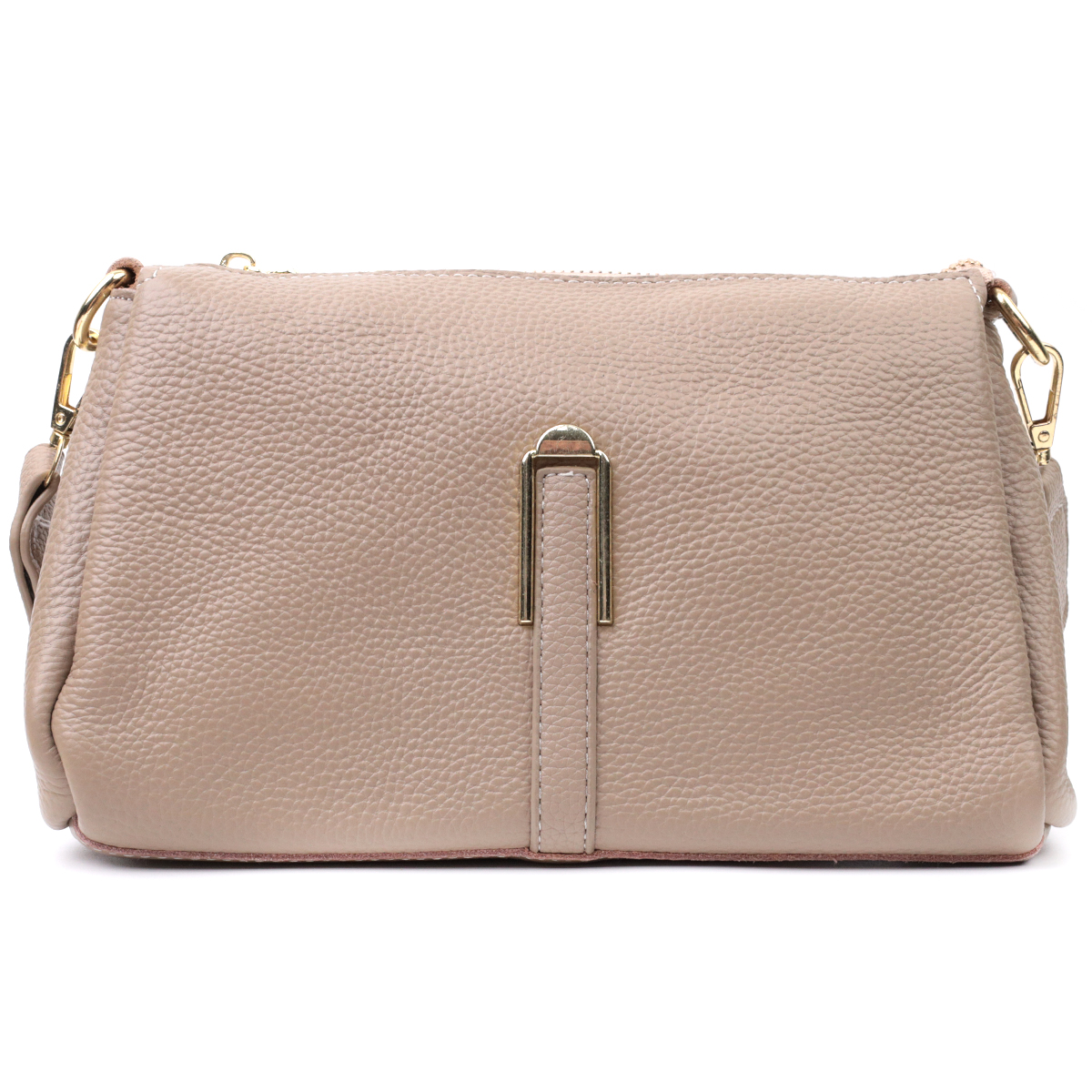 Кожаная женская сумка с металлическим украшением посередине Vintage Бежевая