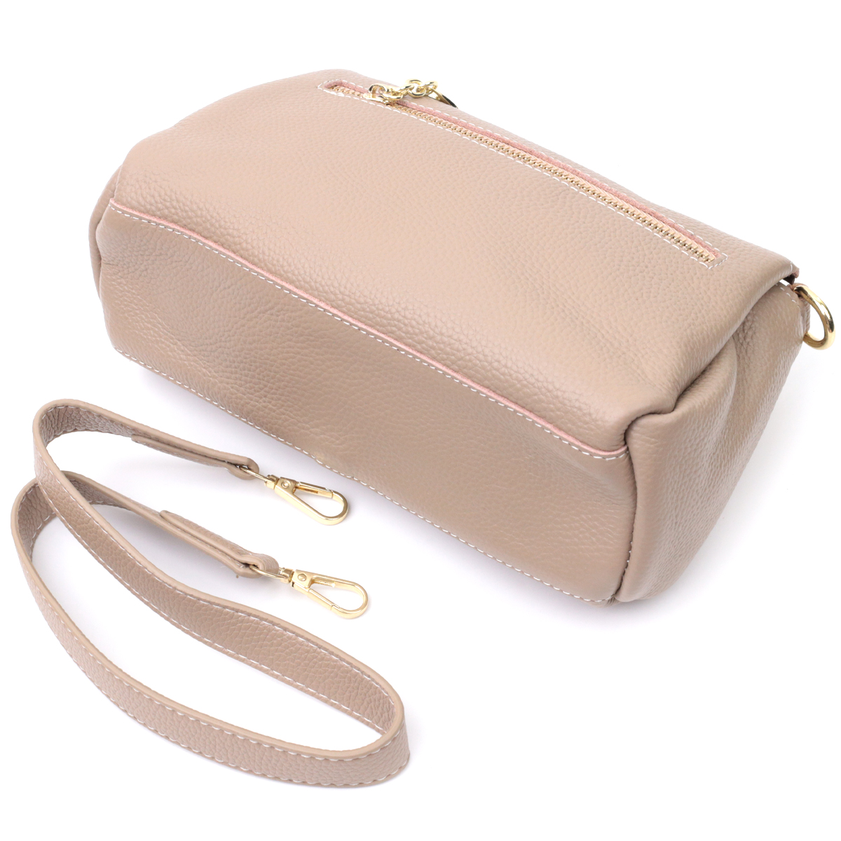 Кожаная женская сумка с металлическим украшением посередине Vintage Бежевая