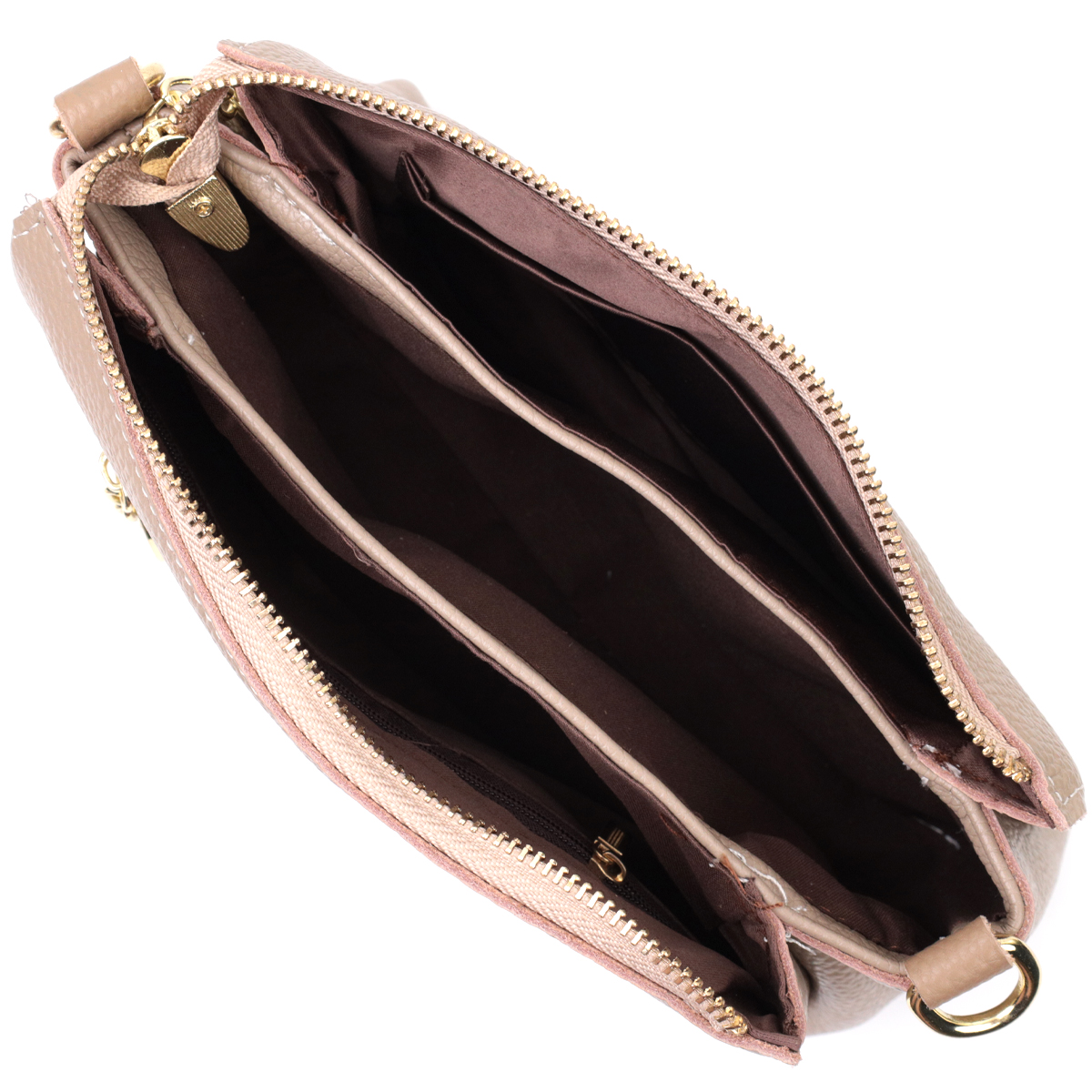 Кожаная женская сумка с металлическим украшением посередине Vintage Бежевая