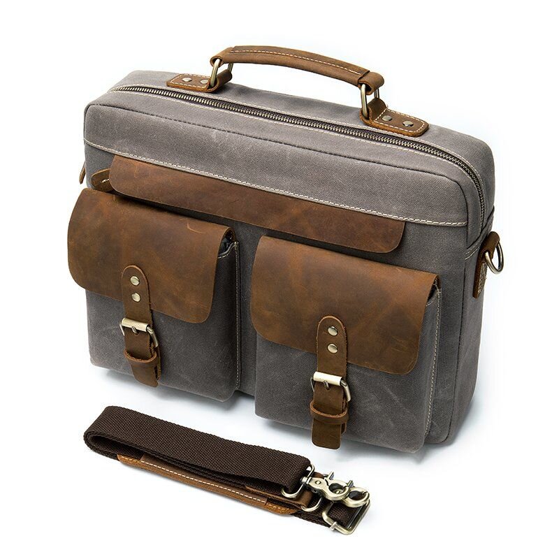 Сумка-портфель чоловіча текстильна з шкіряними вставками Vintage Сіра