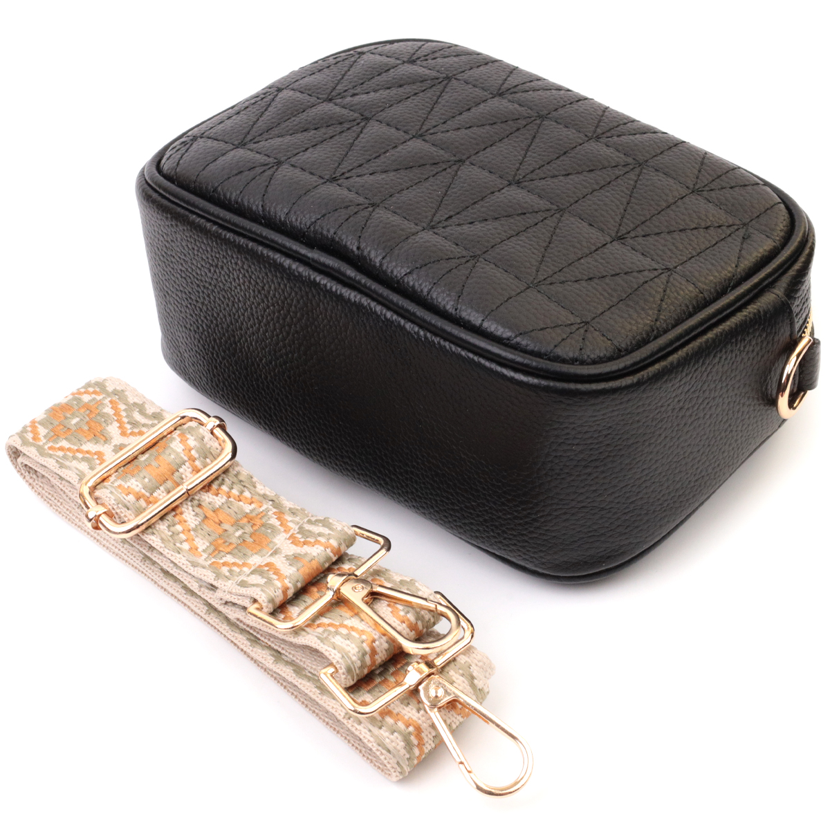 Жіноча стьобана сумка з натуральної шкіри Vintage Чорна