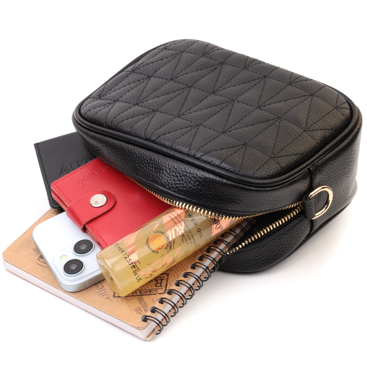 Жіноча стьобана сумка з натуральної шкіри Vintage Чорна