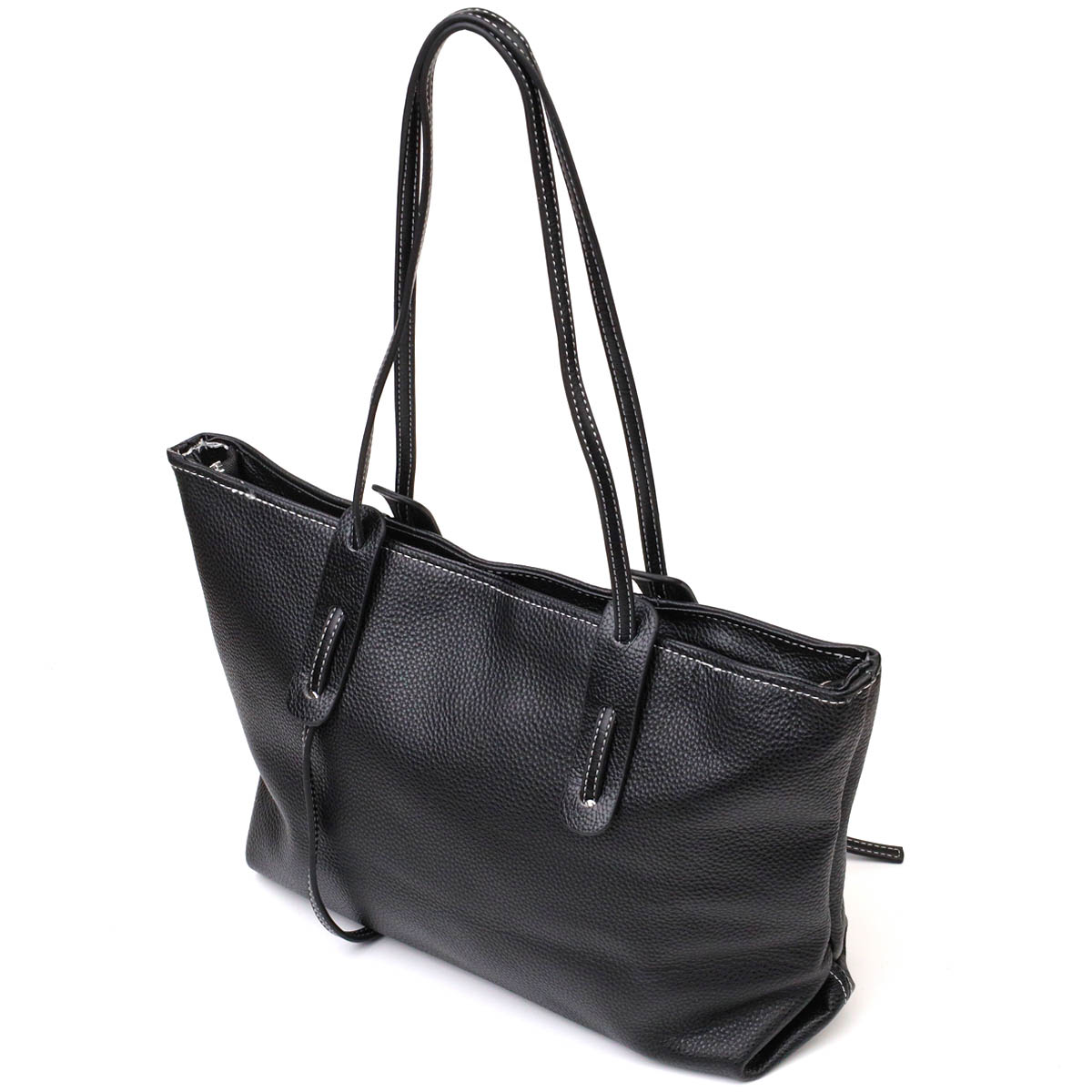 Вместительная женская сумка из натуральной кожи Vintage Черная