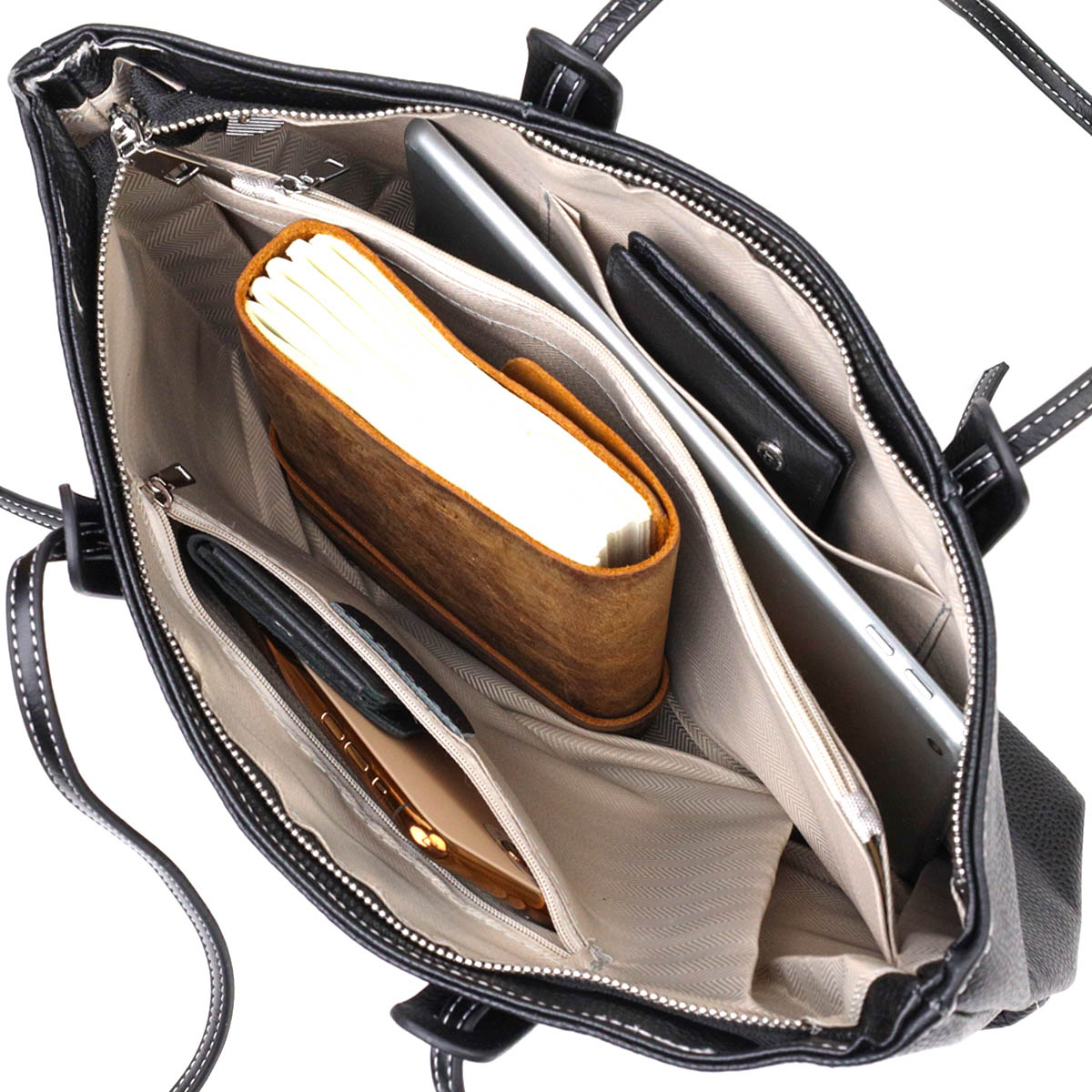 Вместительная женская сумка из натуральной кожи Vintage Черная