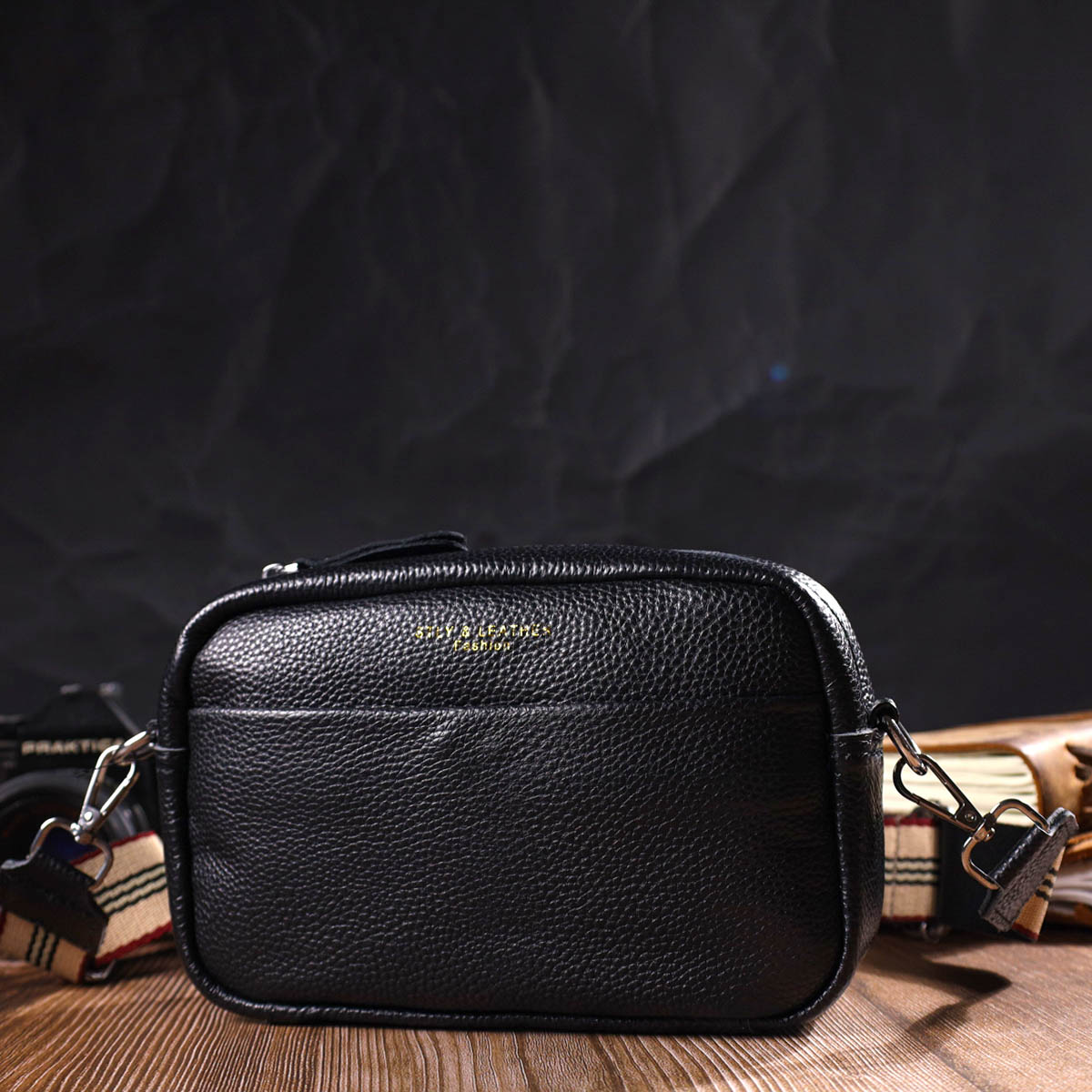 Відмінна сумка жіноча на плече з натуральної шкіри Vintage Чорна