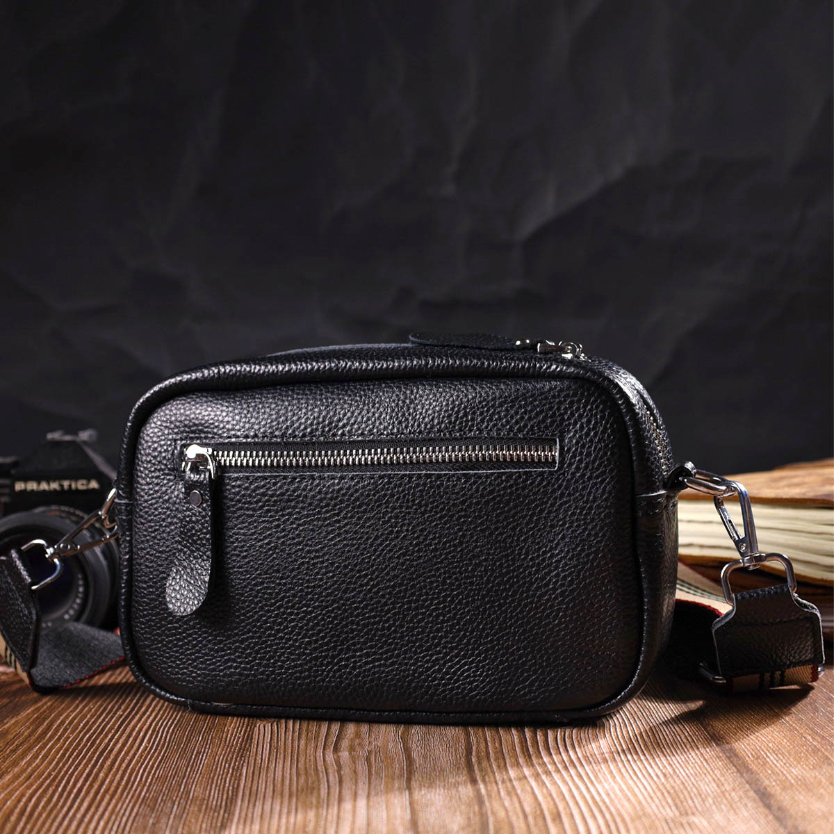 Відмінна сумка жіноча на плече з натуральної шкіри Vintage Чорна