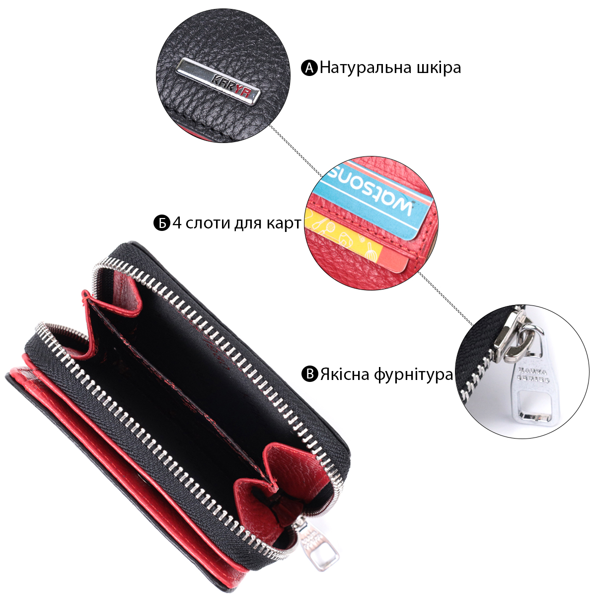 Невеликий жіночий гаманець із монетницею з натуральної шкіри KARYA Чорний