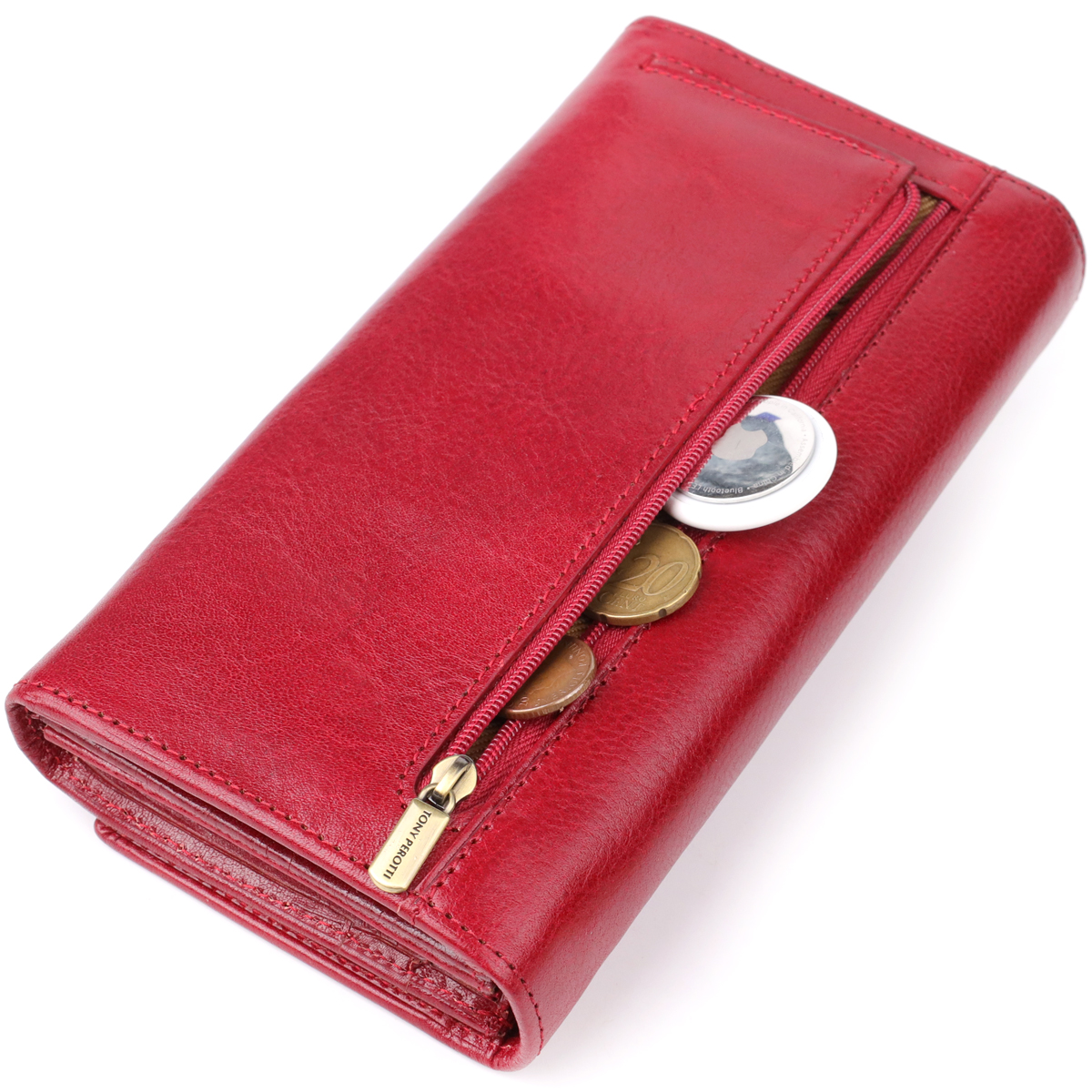 Вместительный женский кошелек из глянцевой натуральной кожи Tony Perotti _ ( rosso) Красный