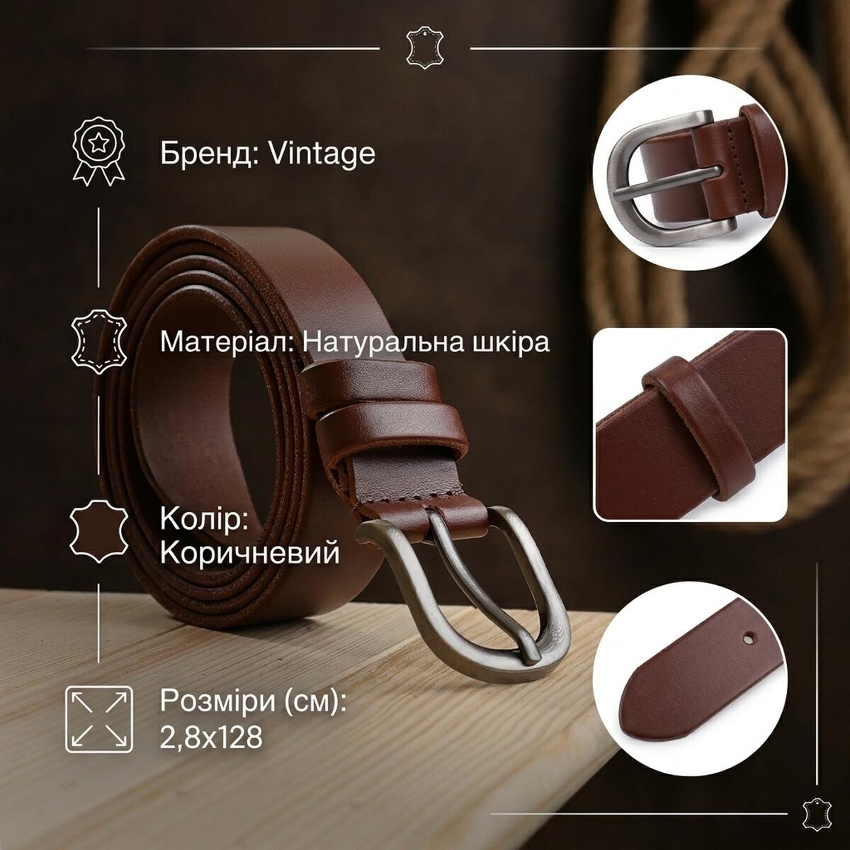 Ремень женский из натуральной кожи Vintage Коричневый